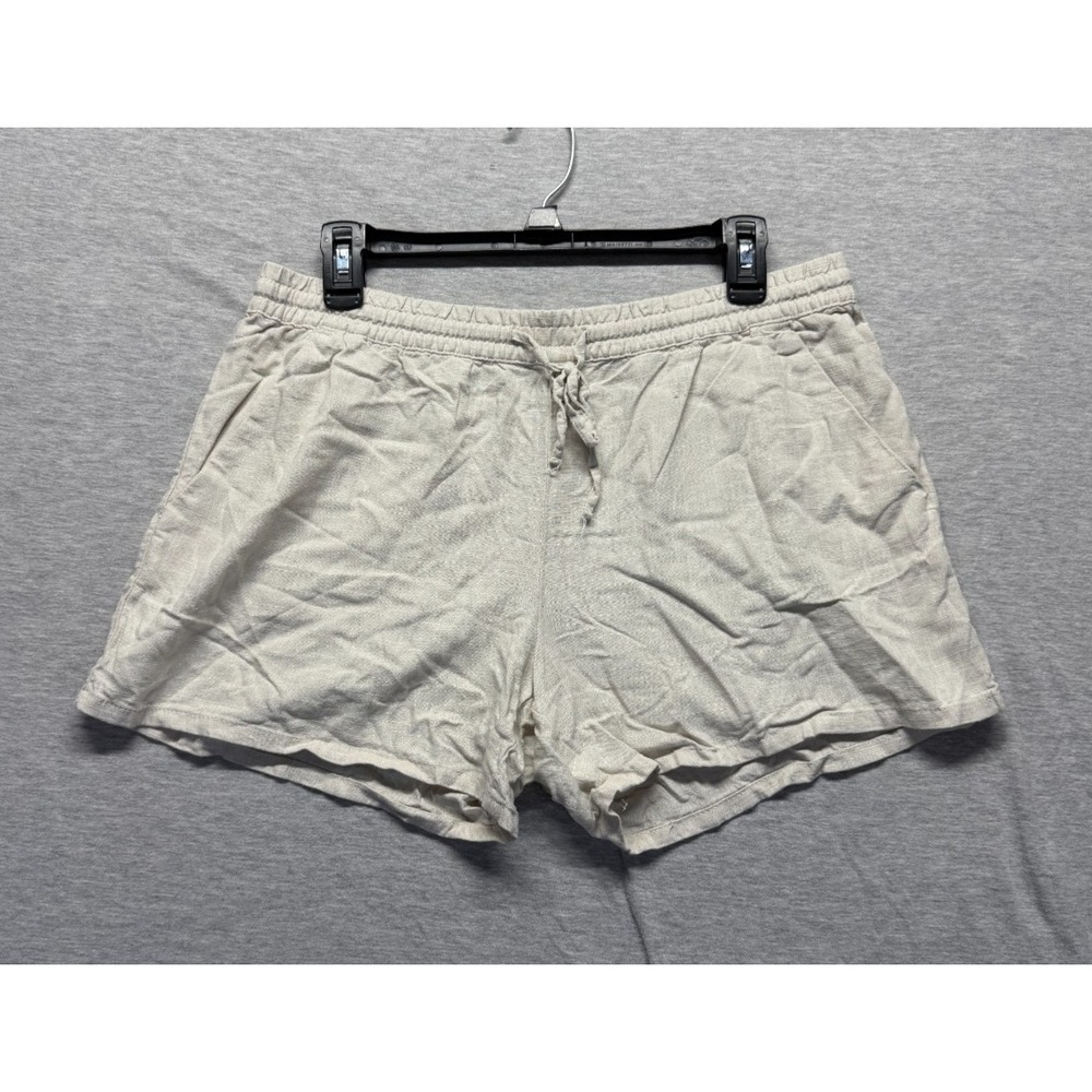 DIVIDED by H&M Linen Blend Shorts Womens Medium Beige 4" Inseam Drawstring Waist